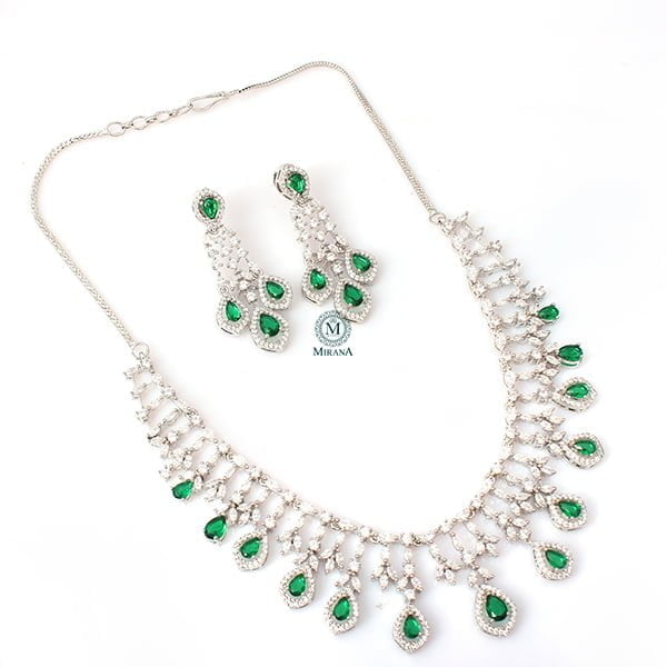 Gracy Emerald Green CZ Designer Necklace Set