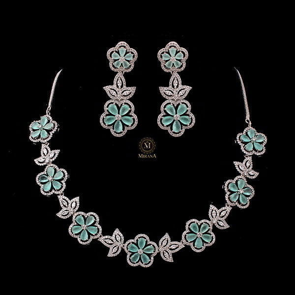 Neysa Pastel Green CZ Designer Necklace Set