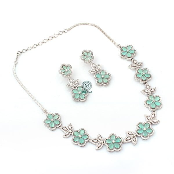 Neysa Pastel Green CZ Designer Necklace Set