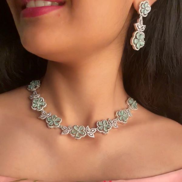 Neysa Pastel Green CZ Designer Necklace Set