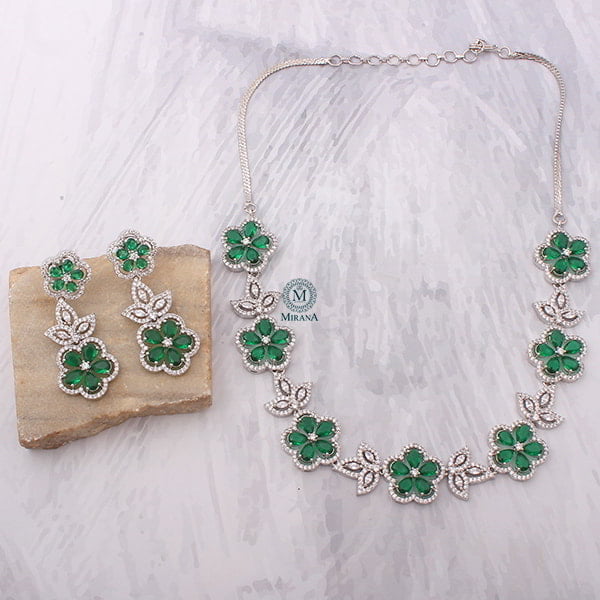 Neysa Emerald Green CZ Designer Necklace Set