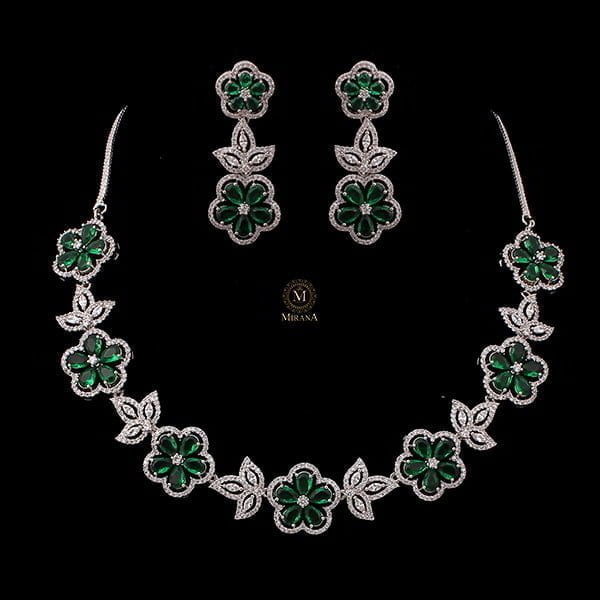 Neysa Emerald Green CZ Designer Necklace Set