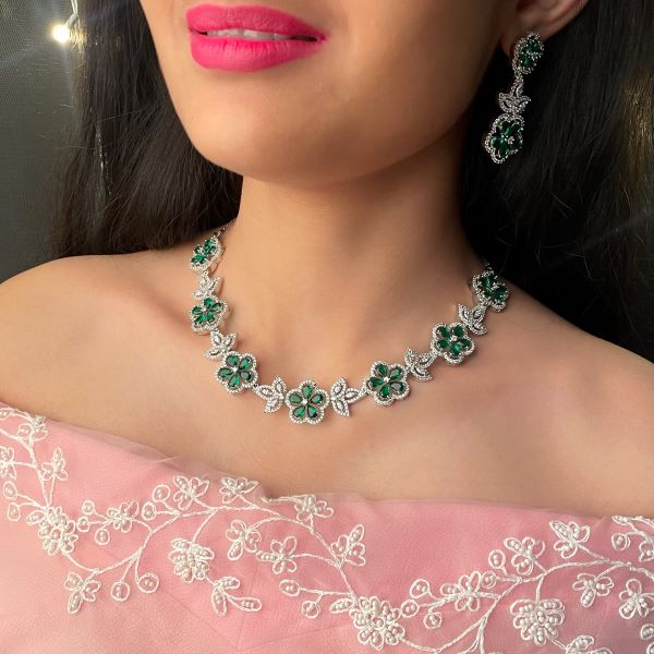 Neysa Emerald Green CZ Designer Necklace Set