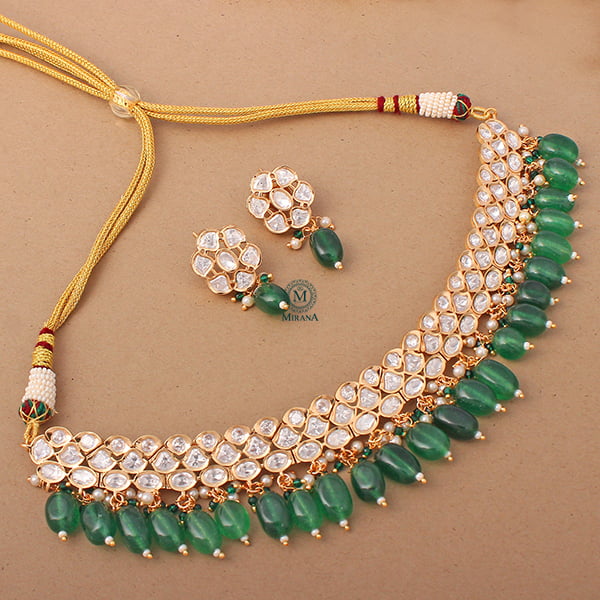 Akshita Emerald Green Polki Choker Set