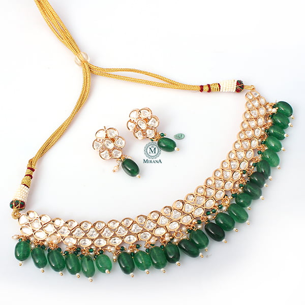 Akshita Emerald Green Polki Choker Set