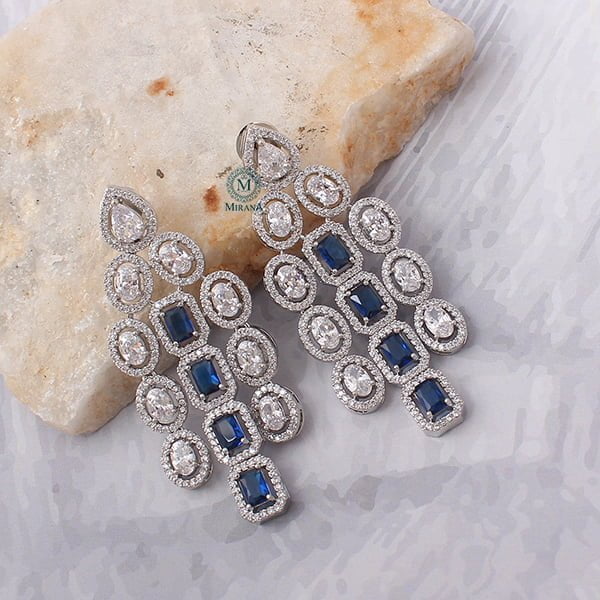 Chrisha Sapphire Blue Triple Layered Designer Necklace Set