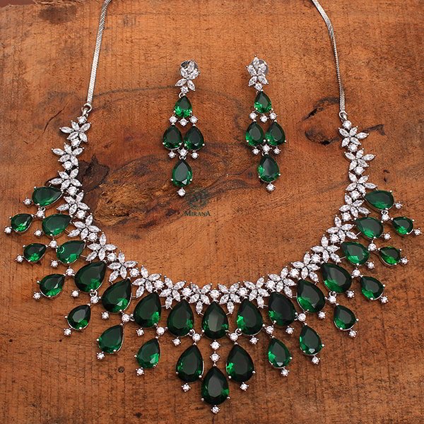 Elvi Emerald Green Designer Necklace Set