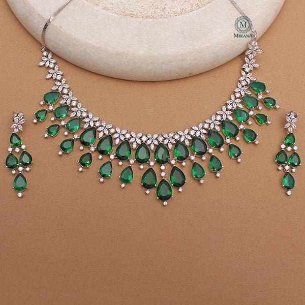 Elvi Emerald Green Designer Necklace Set