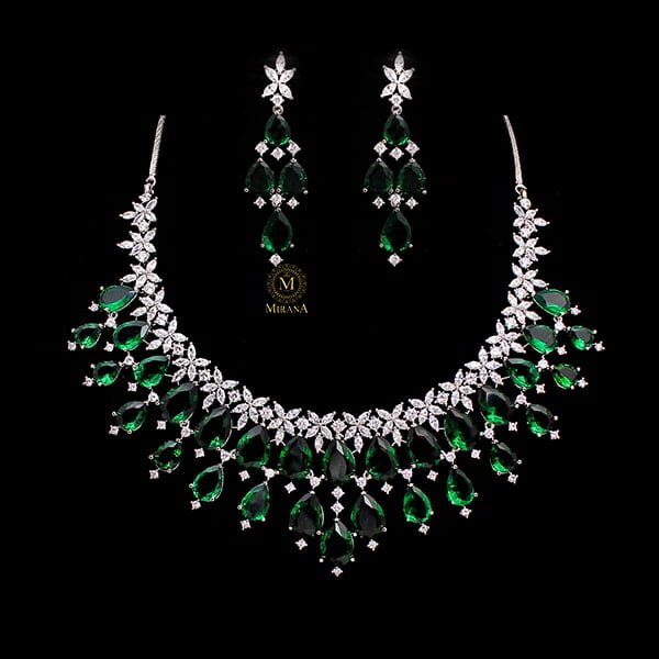 Elvi Emerald Green Designer Necklace Set