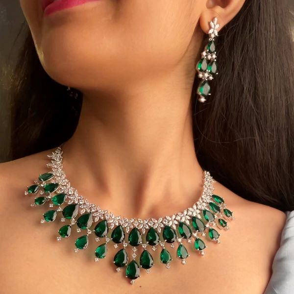 Elvi Emerald Green Designer Necklace Set