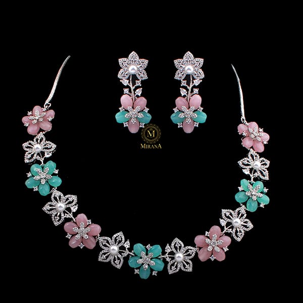 Princy Pearl Fusion CZ Designer Necklace Set