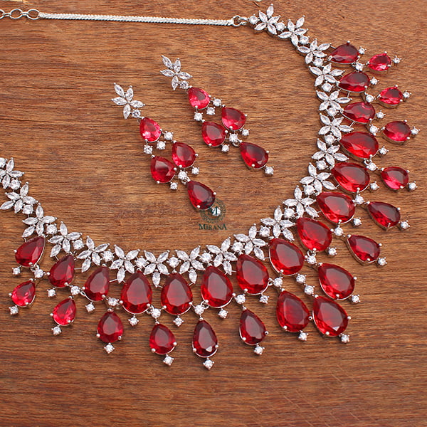 Elvi Red Designer Necklace Set