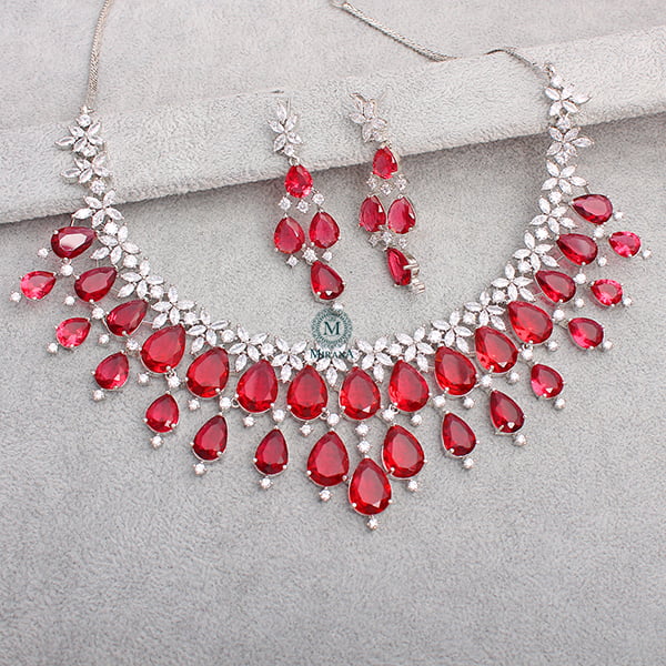 Elvi Red Designer Necklace Set