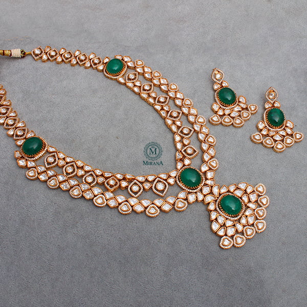 Shyamika Emerald Green Long Polki Necklace Set