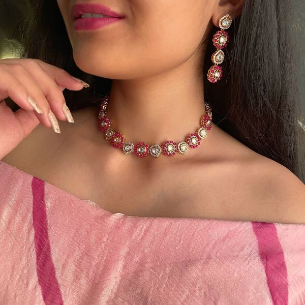 Krishi Ruby Polki Designer Necklace Set