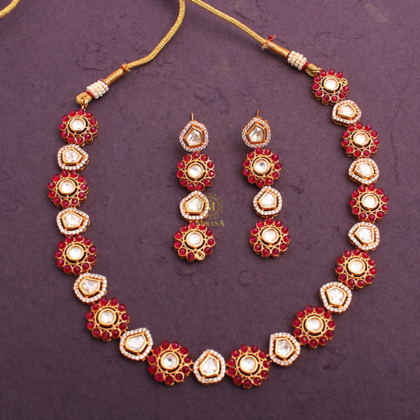 Krishi Ruby Polki Designer Necklace Set