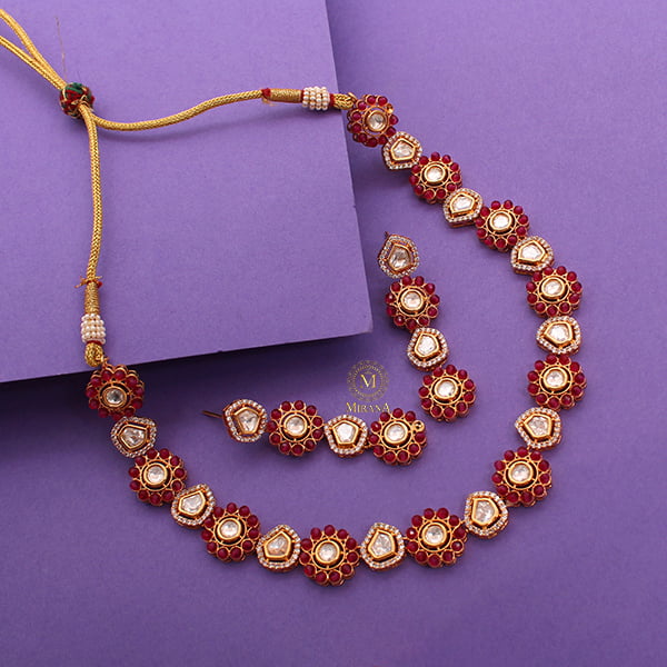 Krishi Ruby Polki Designer Necklace Set