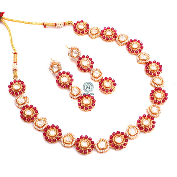 Krishi Ruby Polki Designer Necklace Set