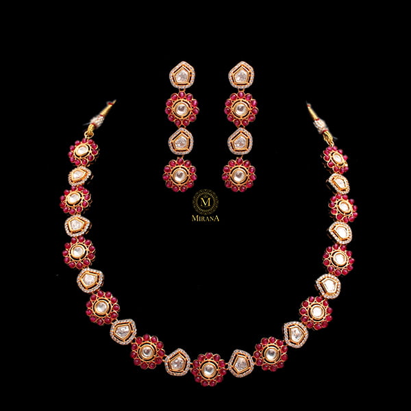 Krishi Ruby Polki Designer Necklace Set