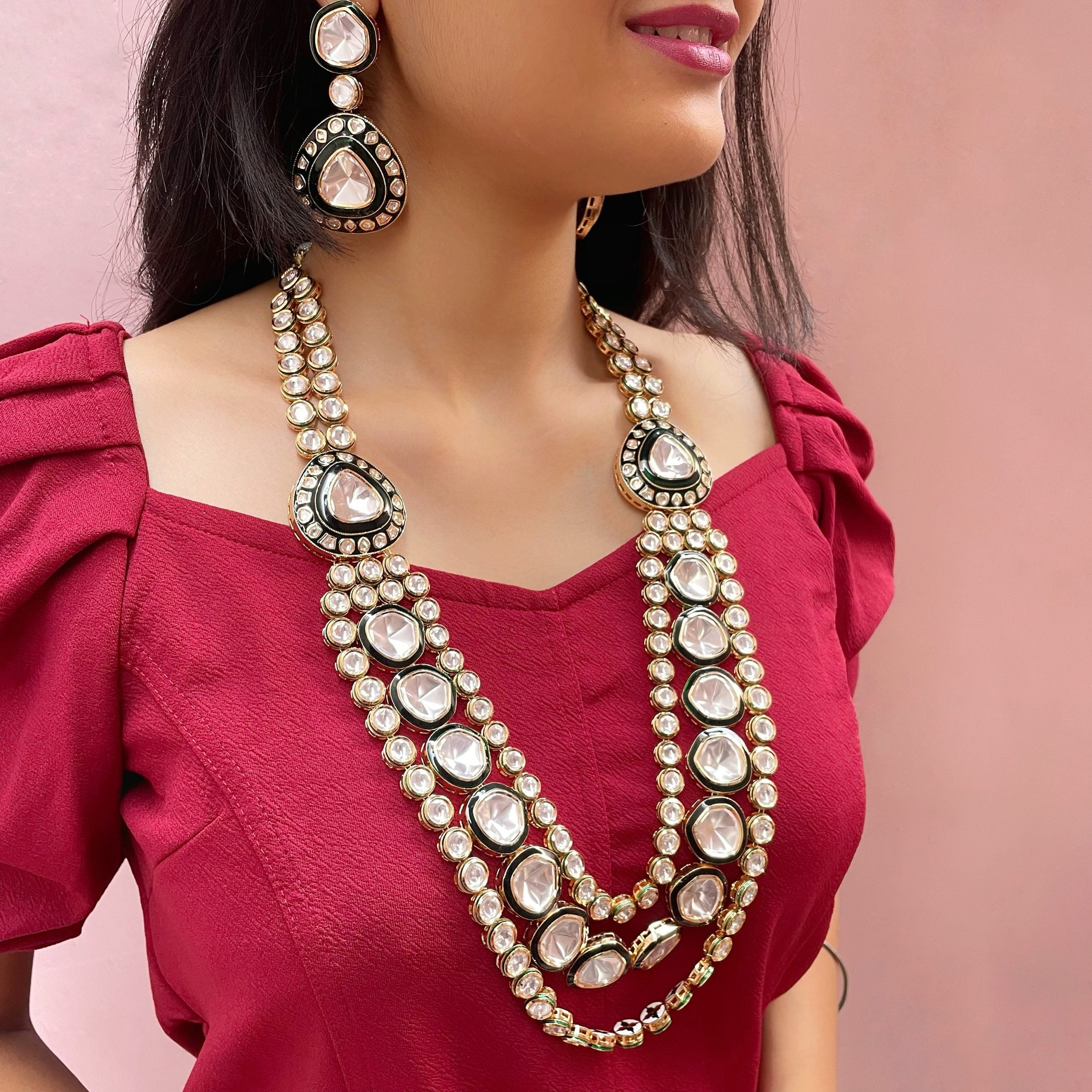 Tisya Polki Long Designer Necklace Set