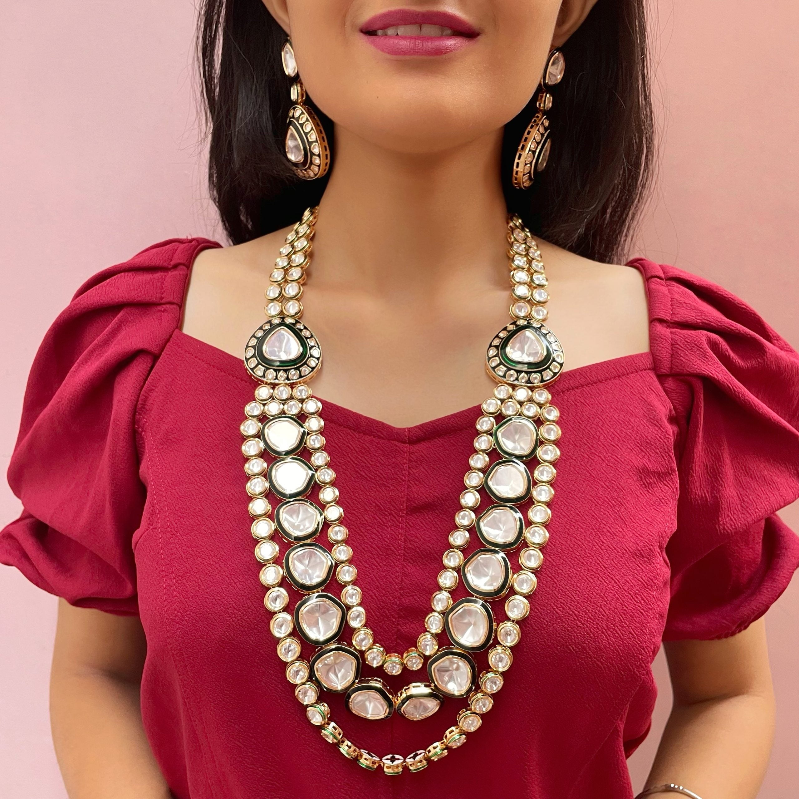 Tisya Polki Long Designer Necklace Set