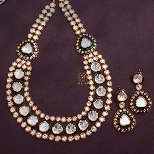 Tisya Polki Long Designer Necklace Set