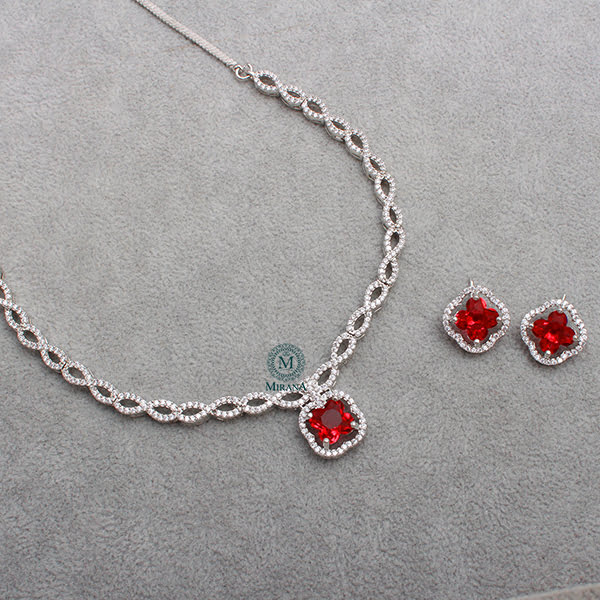 Mishi Ruby CZ Designer Necklace Set