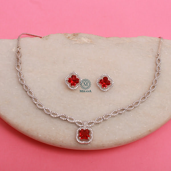 Mishi Ruby CZ Designer Necklace Set