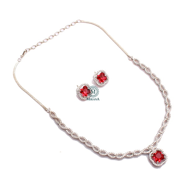 Mishi Ruby CZ Designer Necklace Set