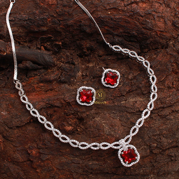 Mishi Ruby CZ Designer Necklace Set