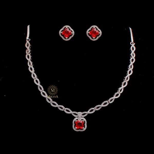 Mishi Ruby CZ Designer Necklace Set