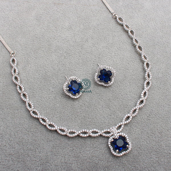 Mishi Sapphire Blue CZ Designer Necklace Set