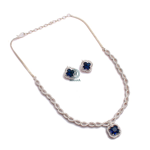 Mishi Sapphire Blue CZ Designer Necklace Set