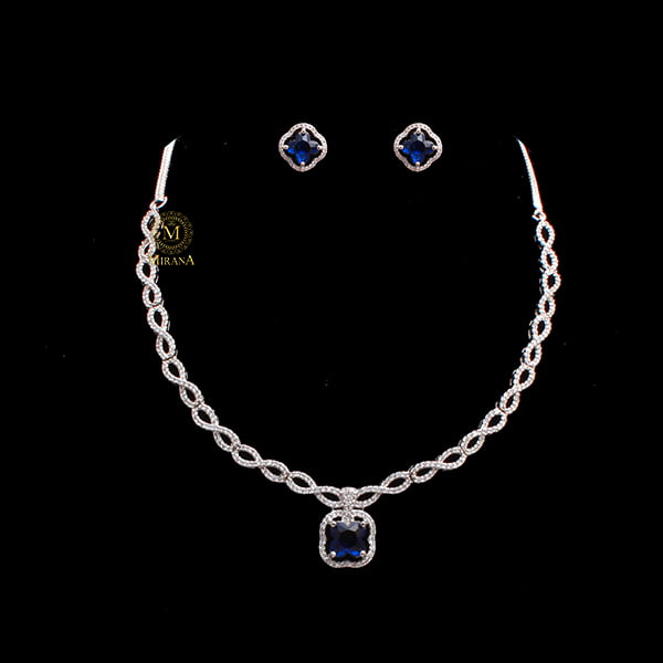 Mishi Sapphire Blue CZ Designer Necklace Set