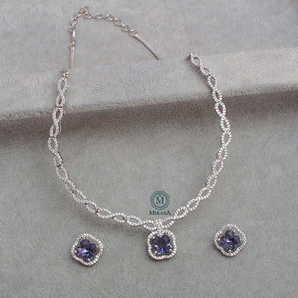 Mishi Lavender CZ Designer Necklace Set