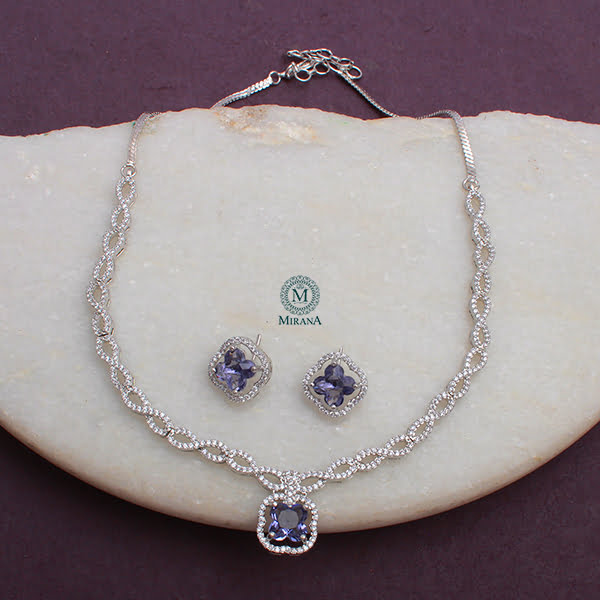 Mishi Lavender CZ Designer Necklace Set