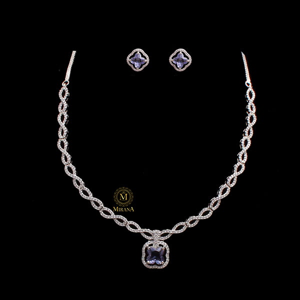 Mishi Lavender CZ Designer Necklace Set