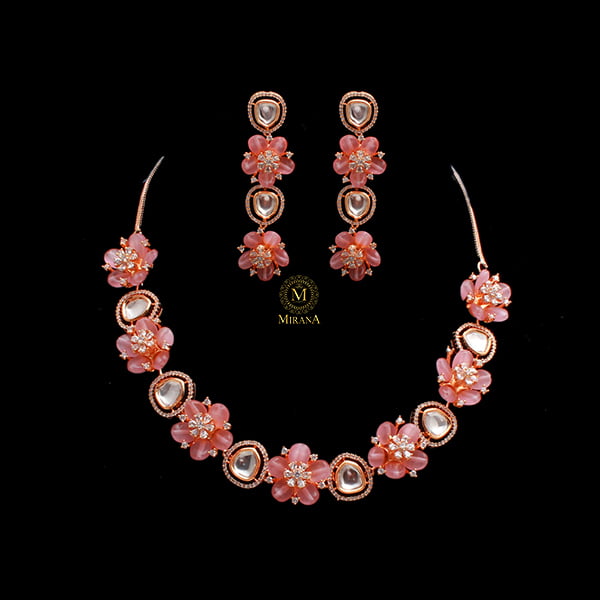 Tulip Pastel Pink Polki Designer Necklace Set