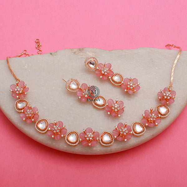 Tulip Pastel Pink Polki Designer Necklace Set