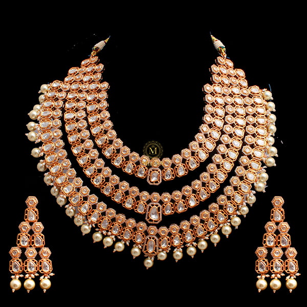 Samantha Bridal Pearls Polki Layered Necklace Set