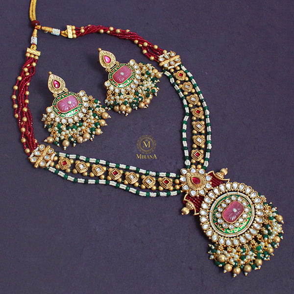 Nihari Multi Colour Antique Long Necklace Set