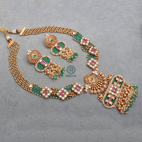 Mihira Antique Polki Long Necklace Set