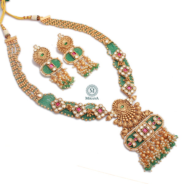 Mihira Antique Polki Long Necklace Set