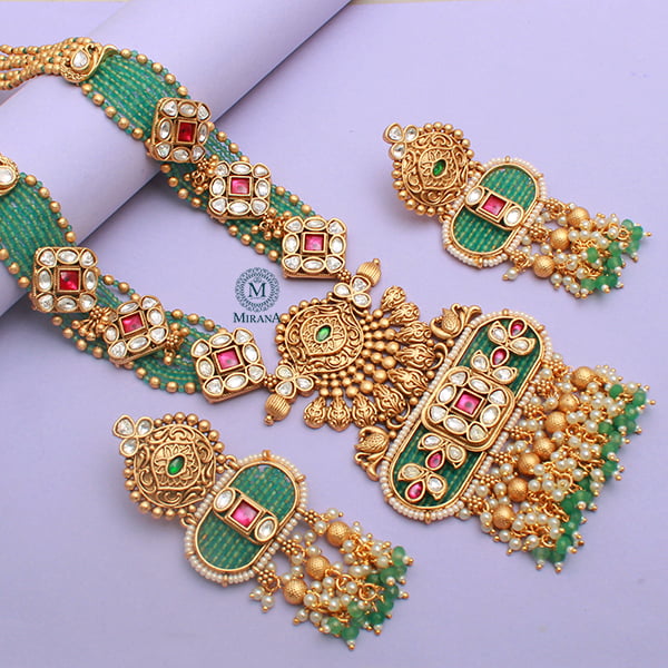 Mihira Antique Polki Long Necklace Set