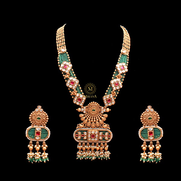 Mihira Antique Polki Long Necklace Set