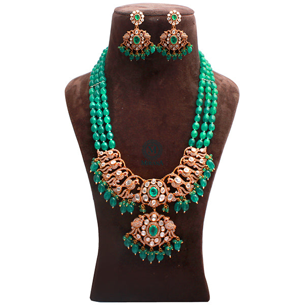 Madubala Emerald Green Long Polki Necklace Set