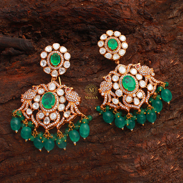 Madubala Emerald Green Long Polki Necklace Set