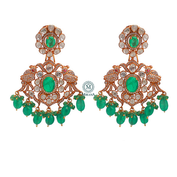 Madubala Emerald Green Long Polki Necklace Set