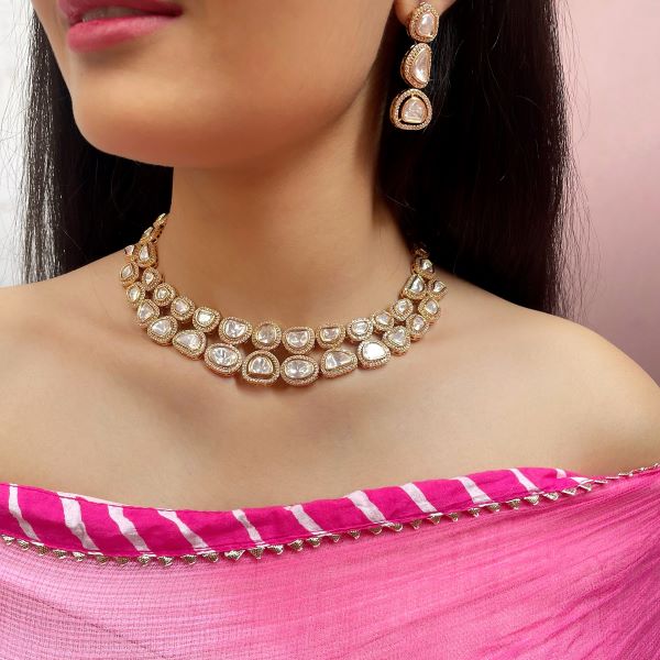 Myra Double Layered Uncut Polki Necklace Set