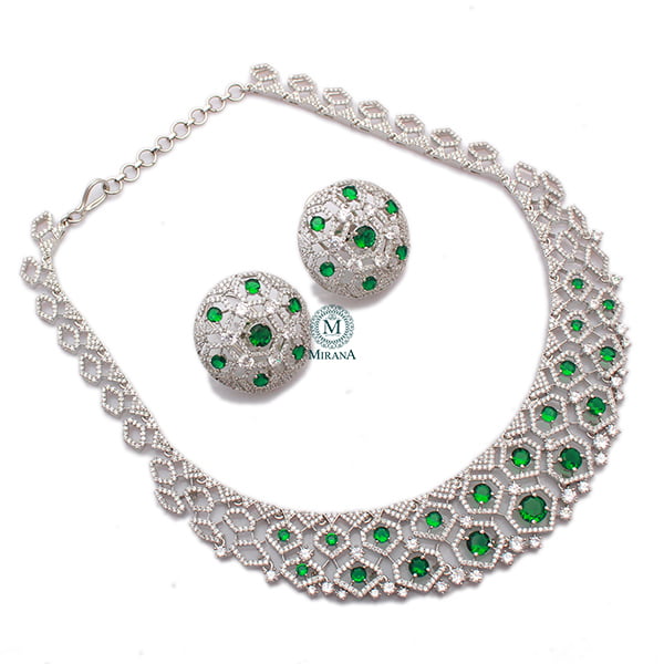 Kenzi Emerald Green CZ Designer Necklace Set